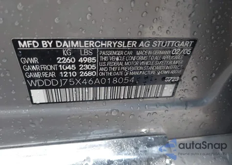 2006 Mercedes-Benz Cls 500 z USA, uszkodzony, nr VIN WDDDJ75X46A018054